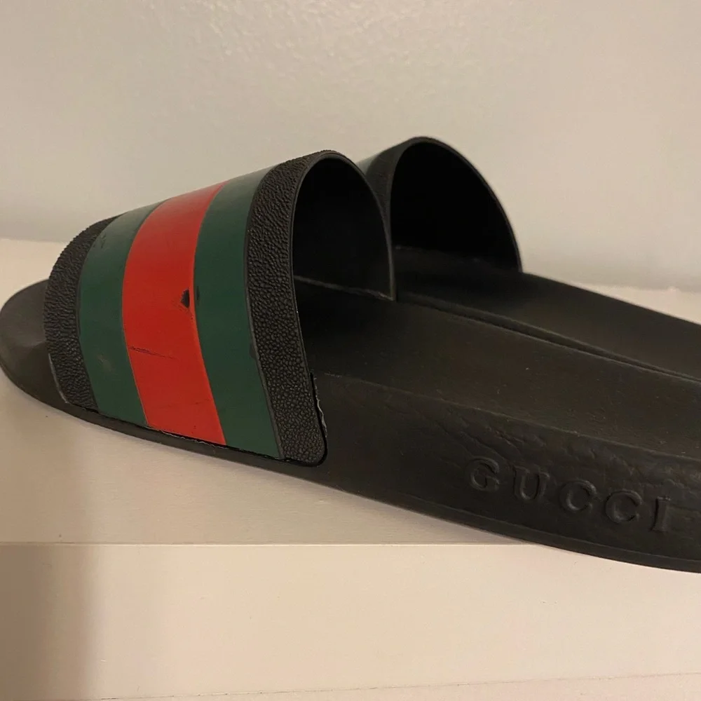 Gucci Black Slides with Green and Red Stripe